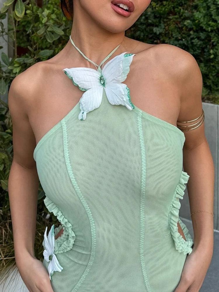 Butterfly Halter-Neck Cut-Out Mermaid Maxi Dress 3
