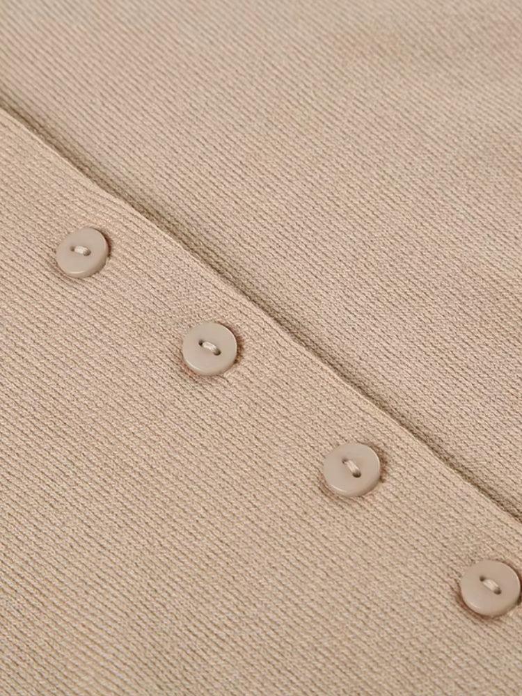 Button-Front Knit V-Neck Short-Sleeve Flared Mini Dress 6