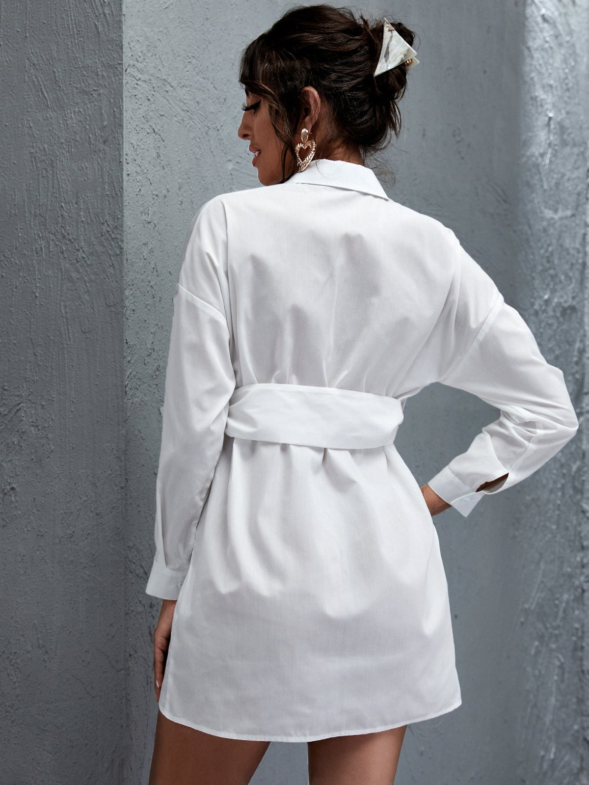 KittenAlarm - Button Up Shirt Dress With O-Ring Belt