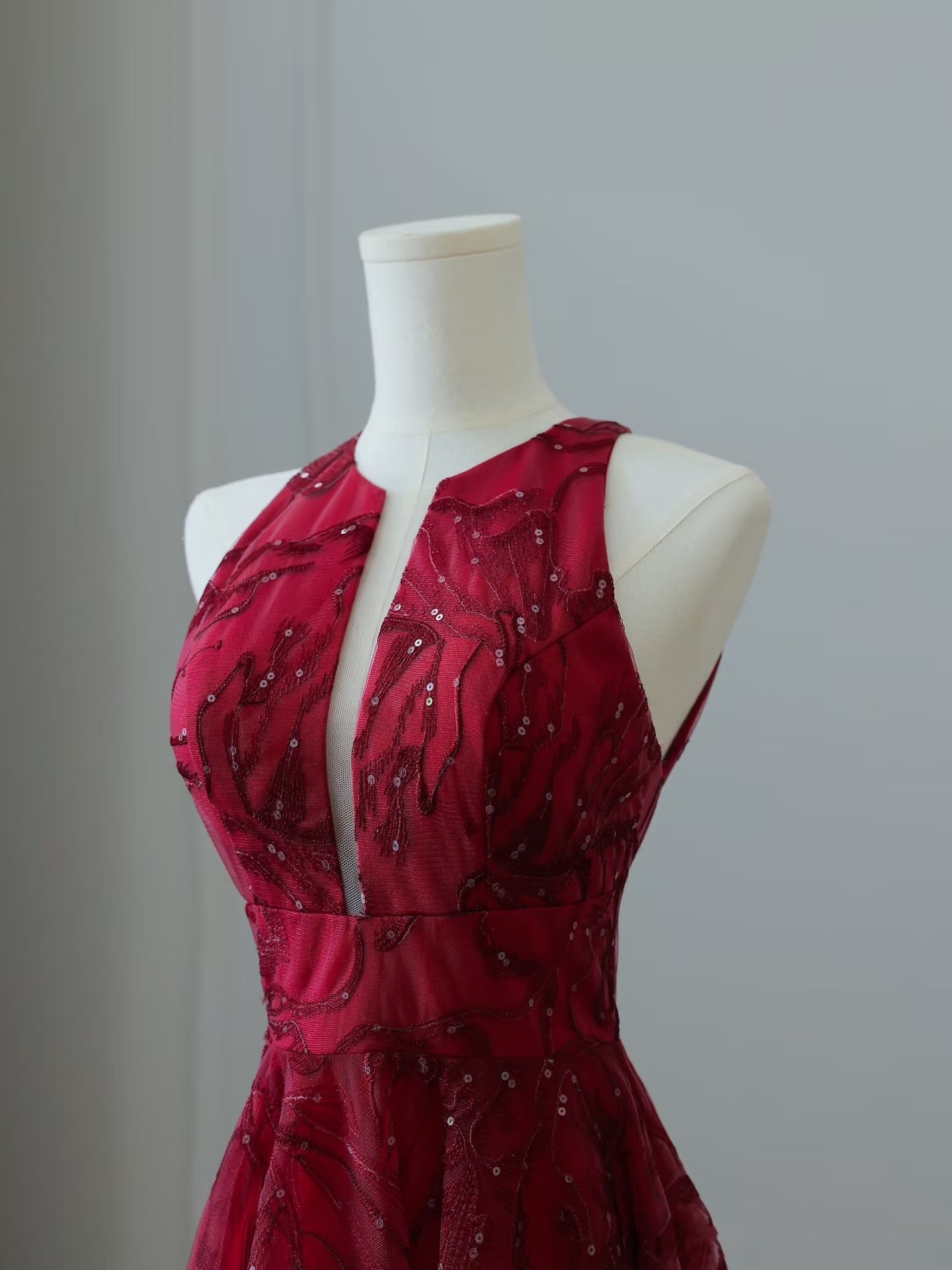 Sexy High Low Burgundy Sequin Long Prom Dresses Evening Gowns S3840