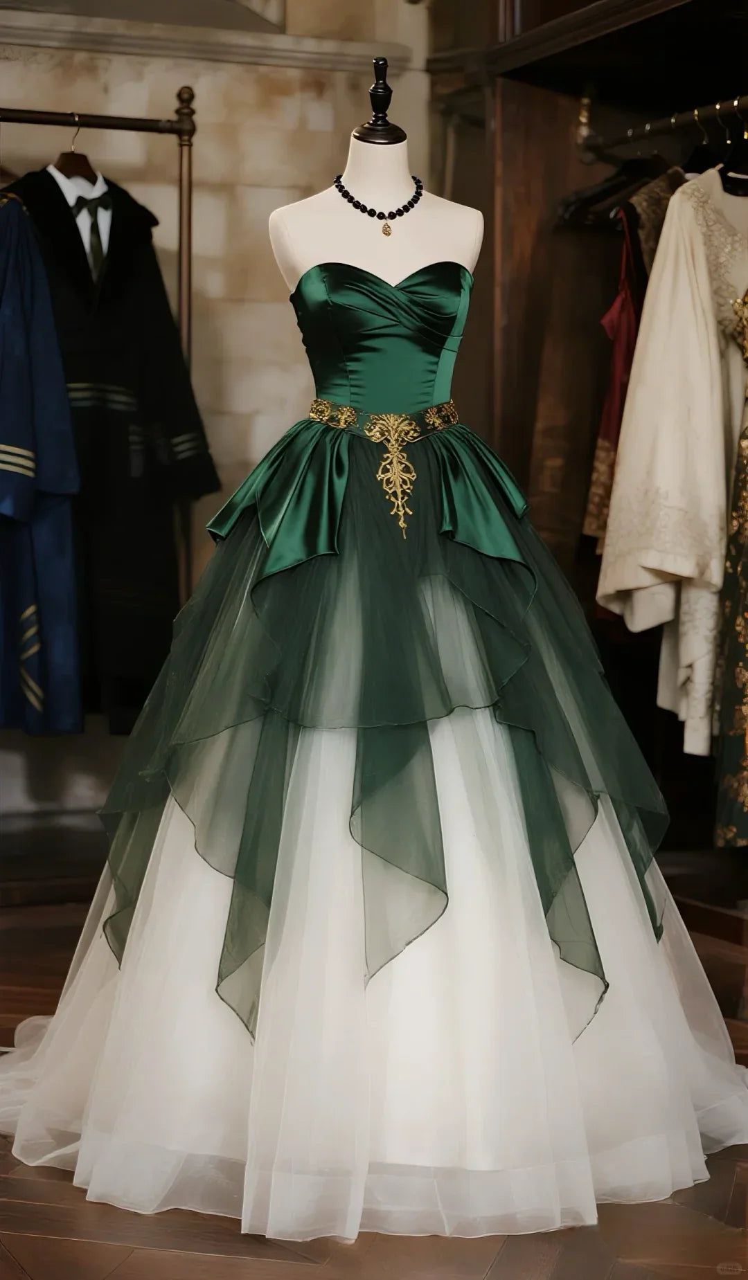 Ball Gown Sweetheart Satin Tulle Long Prom Dress, Evening Dress - Fashionpara