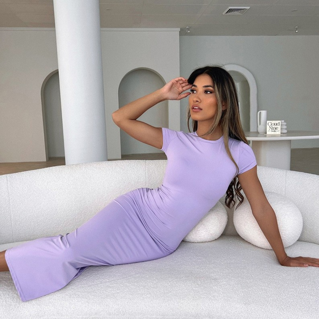 Crew Neck Short Sleeve Ribbed Bodycon Midi Dress 8