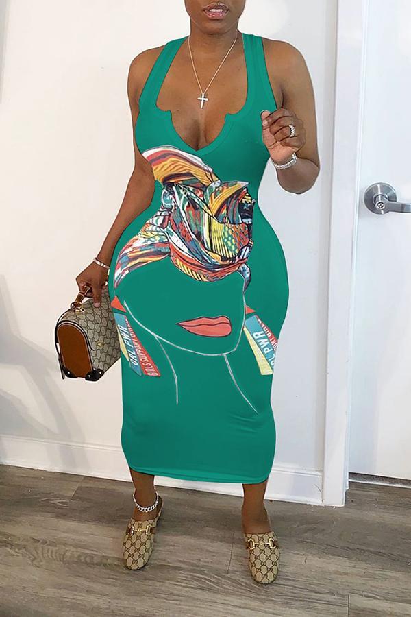 Abstract Character Print V-neck Sleeveless Dress  Fashionpara