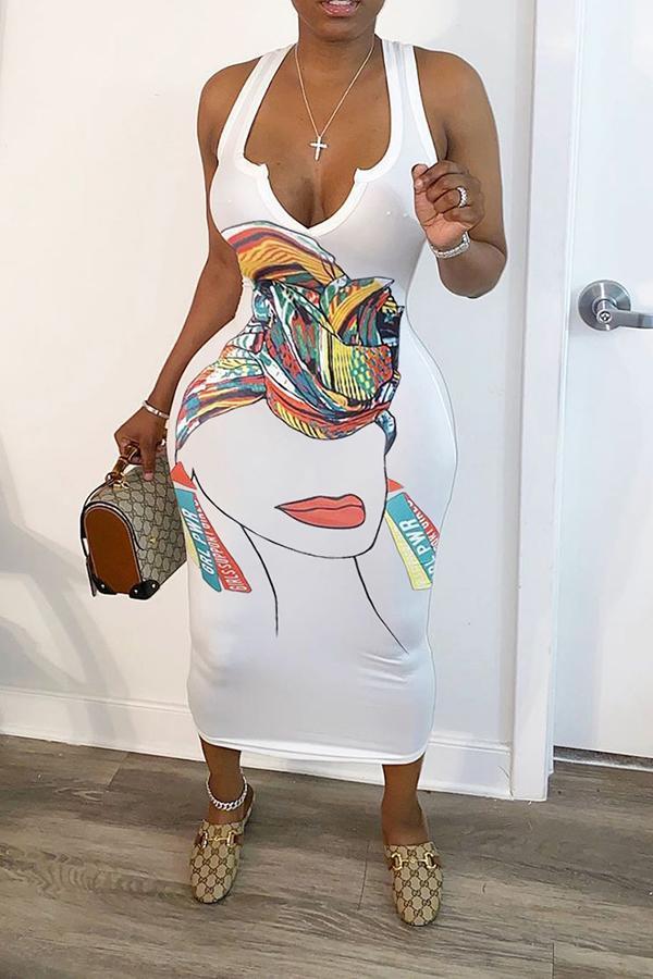 Abstract Character Print V-neck Sleeveless Dress  Fashionpara