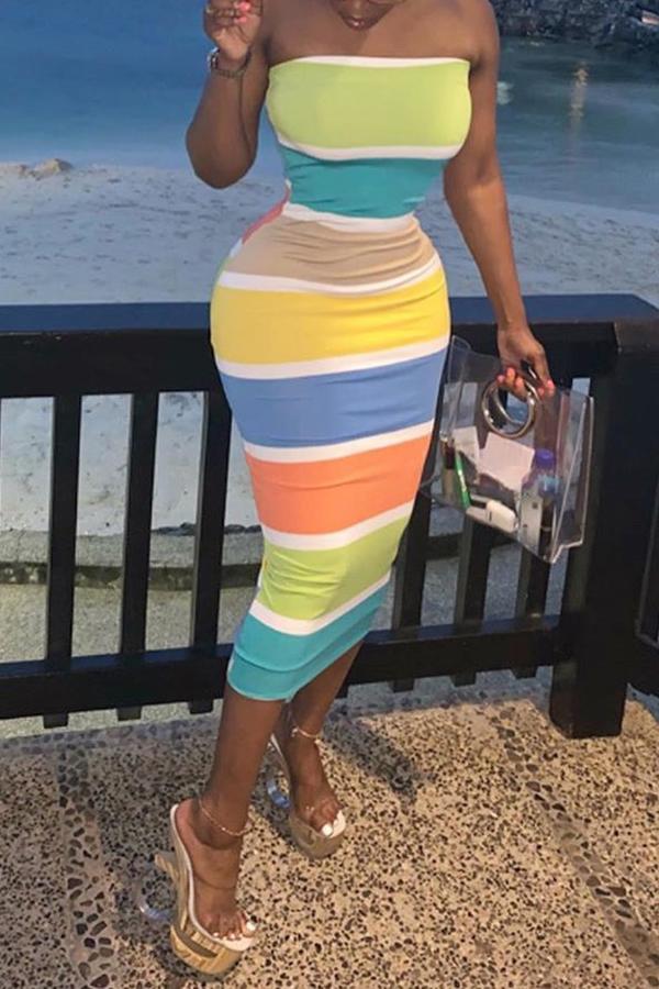 Rainbow Striped Bandeau Midi Dress  Fashionpara