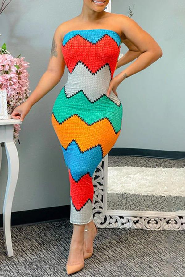 Colorful Bandeau Slim Maxi Dress  Fashionpara