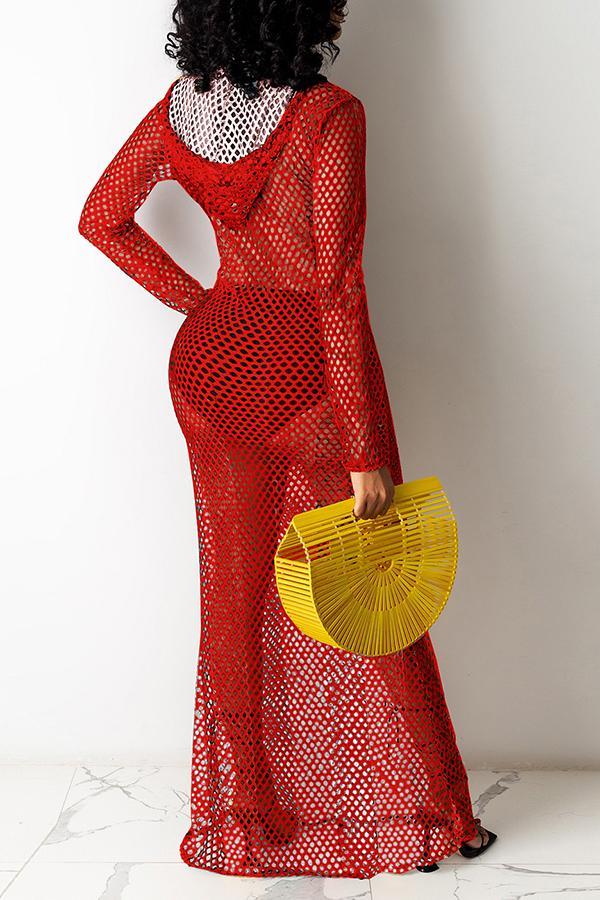 V-neck Hollow Out Long Sleeve Dress  Fashionpara