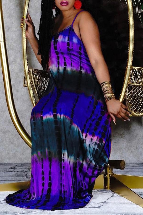 Tie Dye Print Spaghetti Strap Maxi Dress  Fashionpara