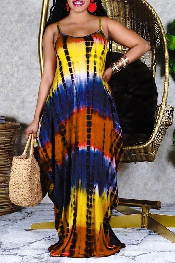 Tie Dye Print Spaghetti Strap Maxi Dress  Fashionpara