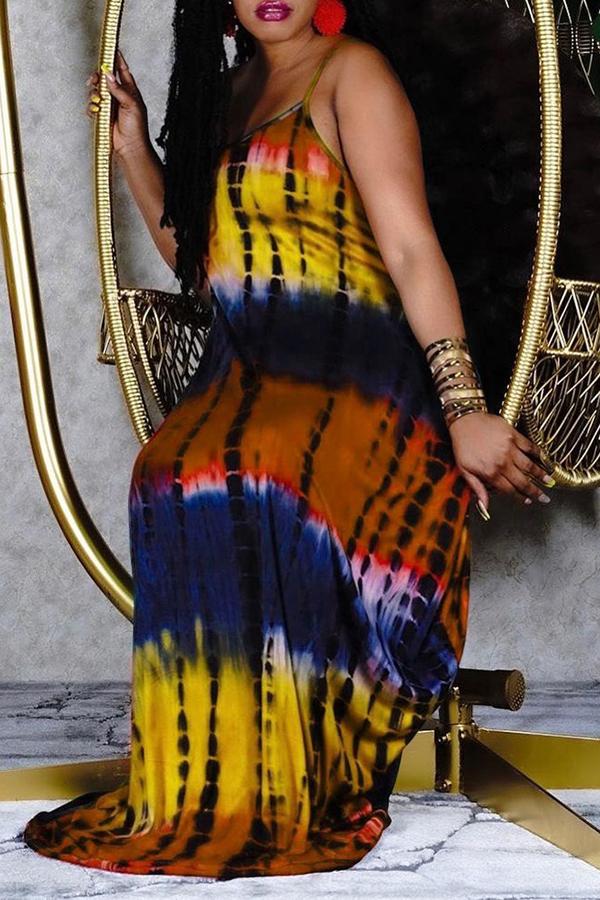 Tie Dye Print Spaghetti Strap Maxi Dress  Fashionpara