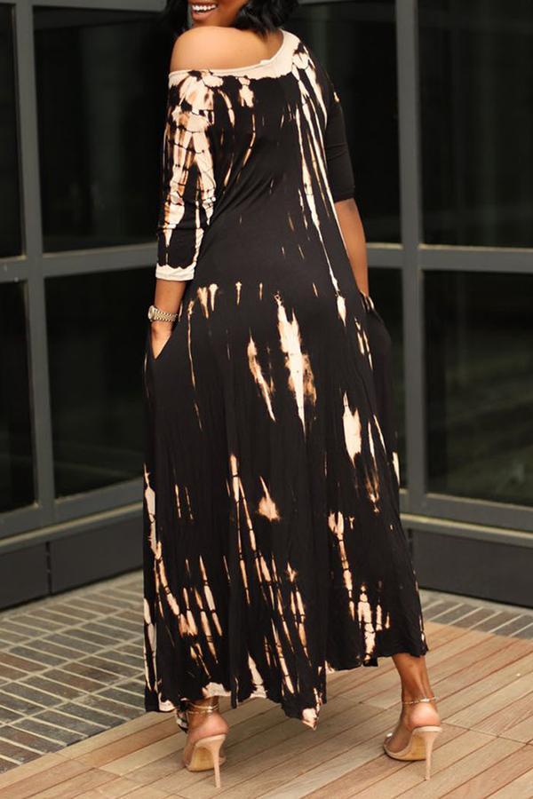 Irregular Hem Skew Neck Printed Maxi Dress  Fashionpara