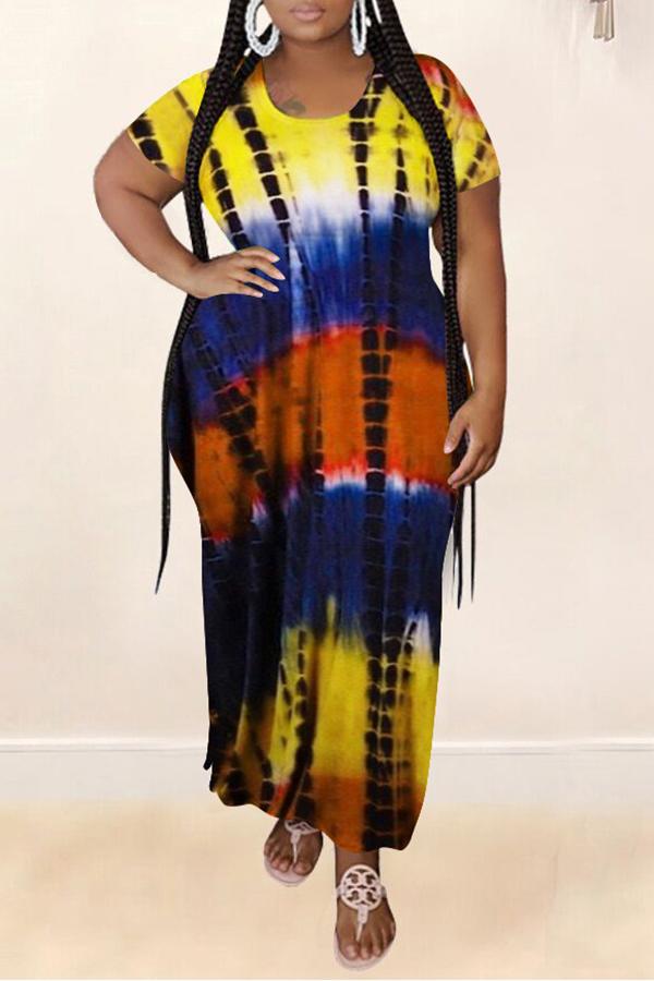 Plus Size Tie Dye Side Slit Maxi Dress  Fashionpara