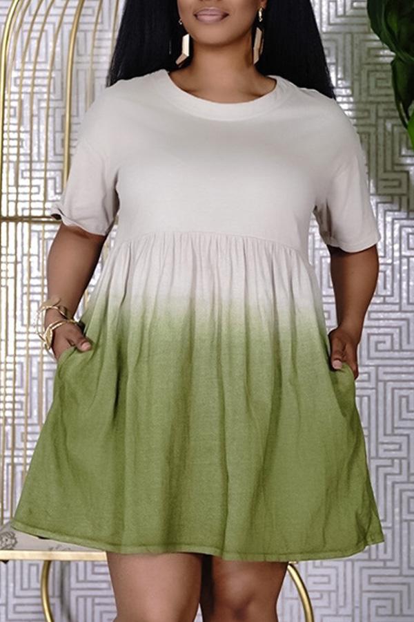 Gradient Short Sleeve Pocket Mini Dress  Fashionpara