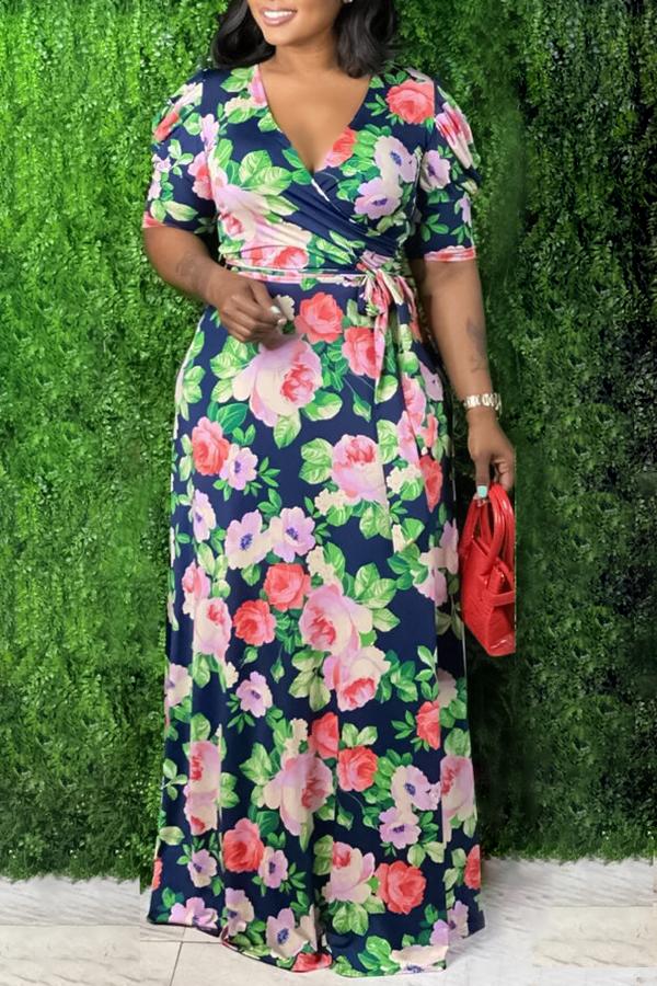 Plus Size V-neck Floral Wrap Maxi Dress  Fashionpara