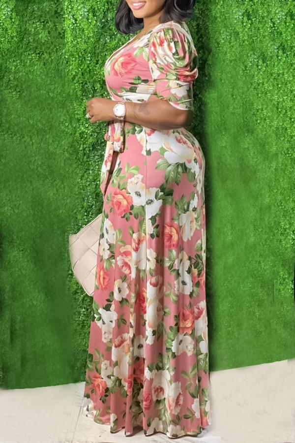 Plus Size V-neck Floral Wrap Maxi Dress  Fashionpara