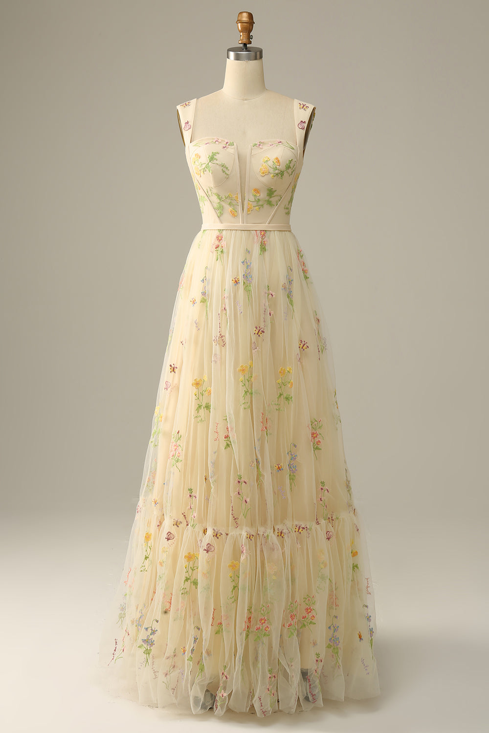 Champagne A-Line Embroidery Prom Dress - Fashionpara