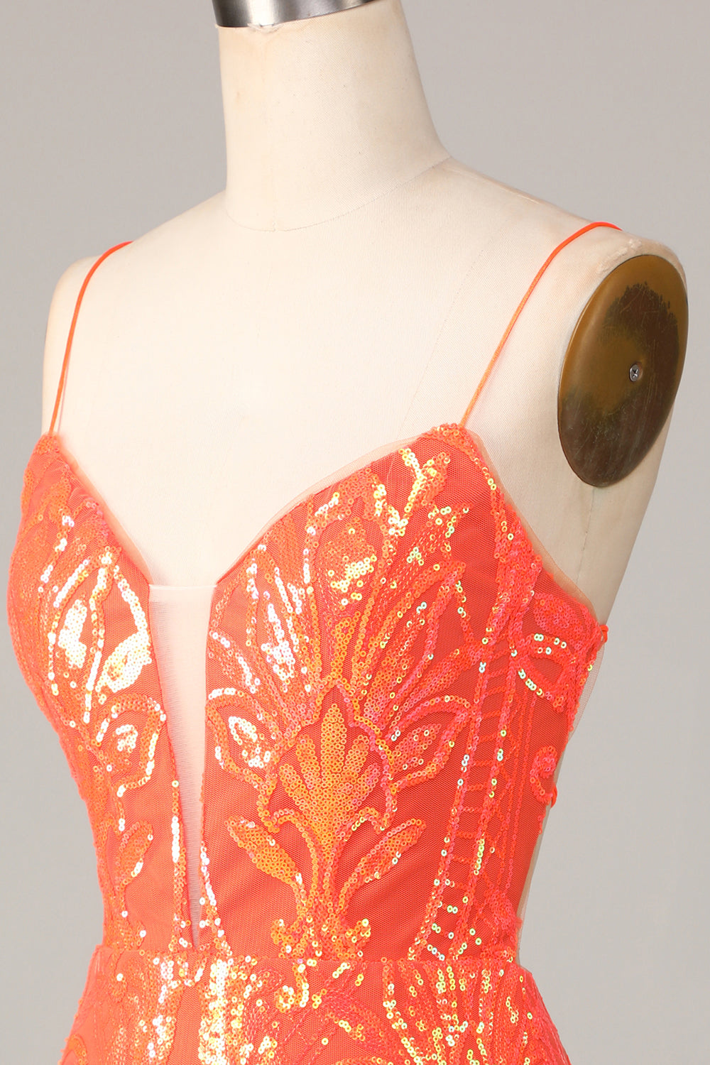 Orange Spaghetti Straps Tight Homecoming Dress with Backless