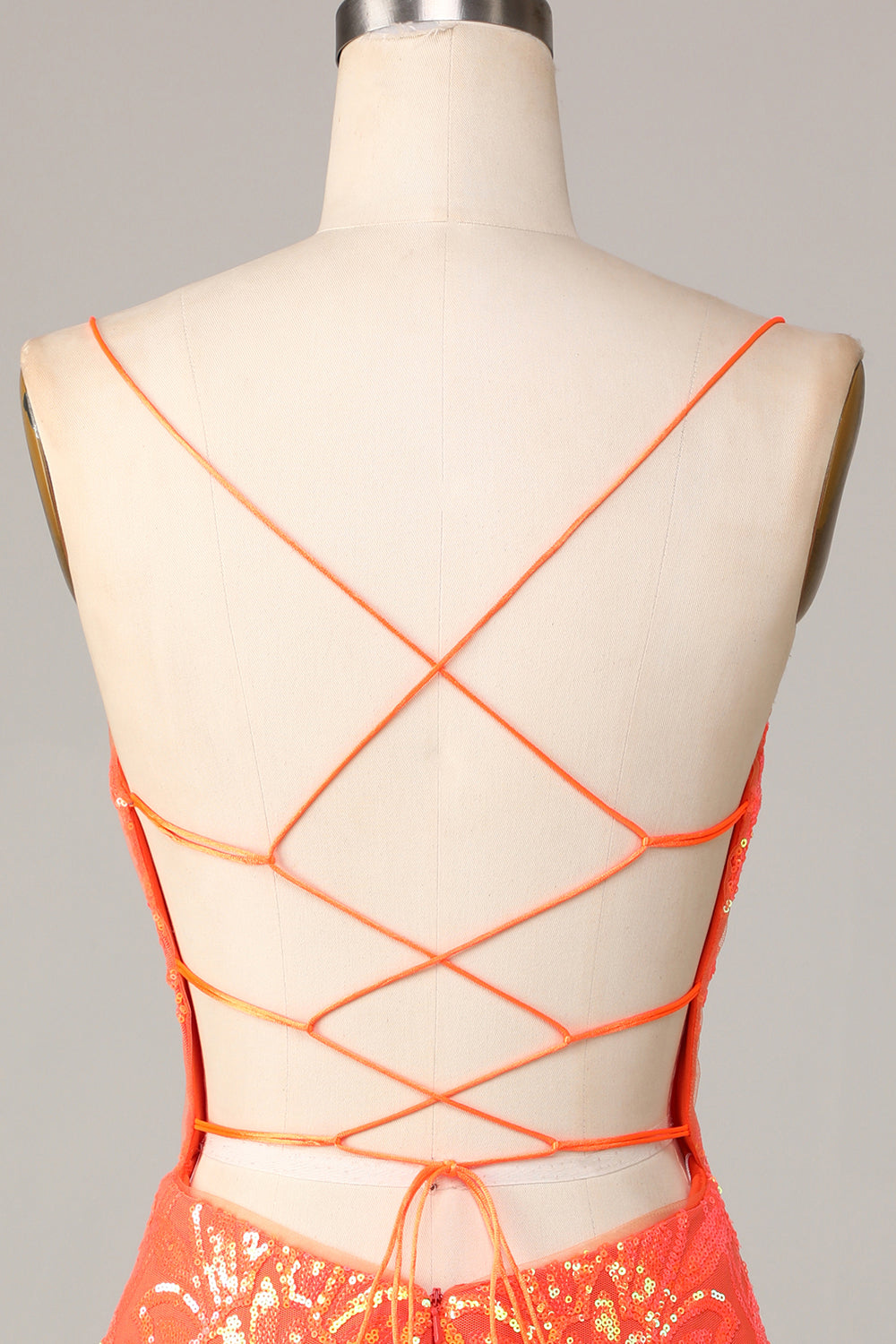 Orange Spaghetti Straps Tight Homecoming Dress with Backless