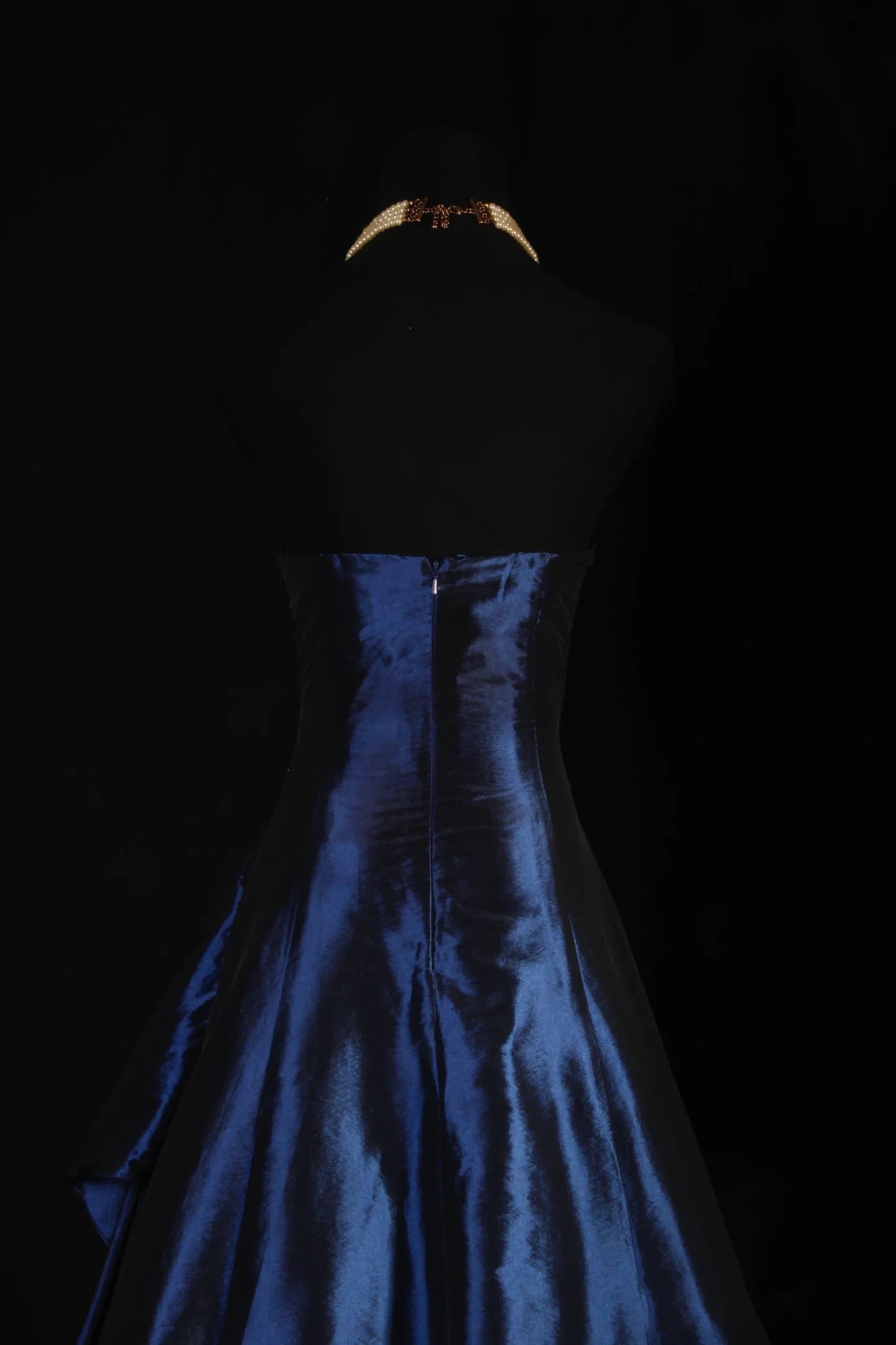 Vintage Ball Gown Strapless Navy Blue Satin Long Prom Dresses Party Dress SD1343