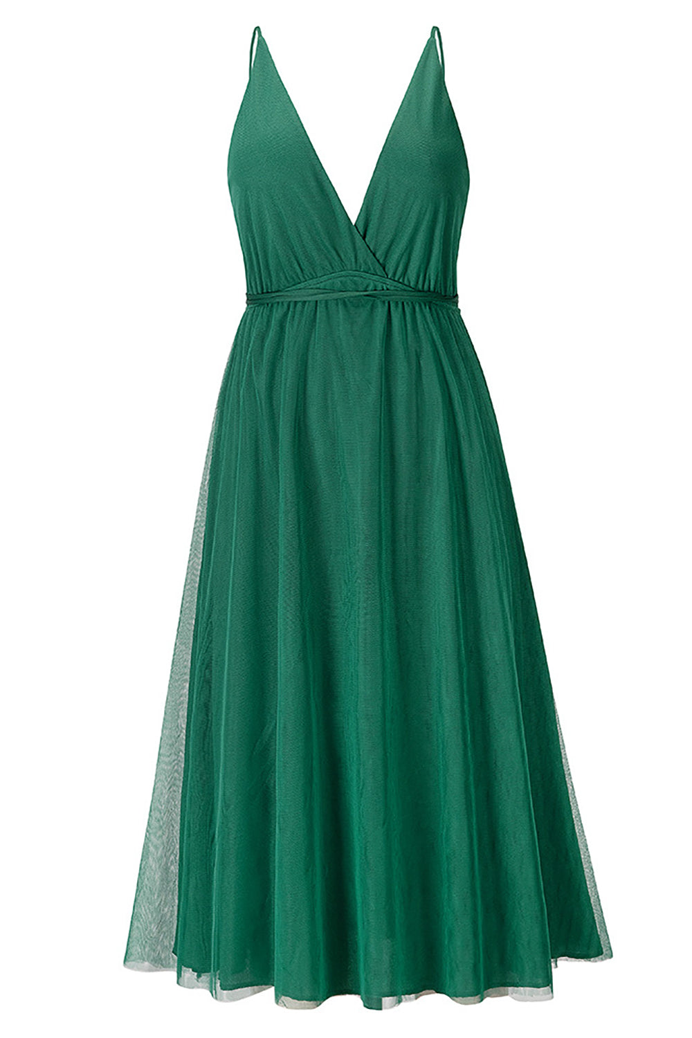 Simple Deep V Neck Green Party Dress - Fashionpara