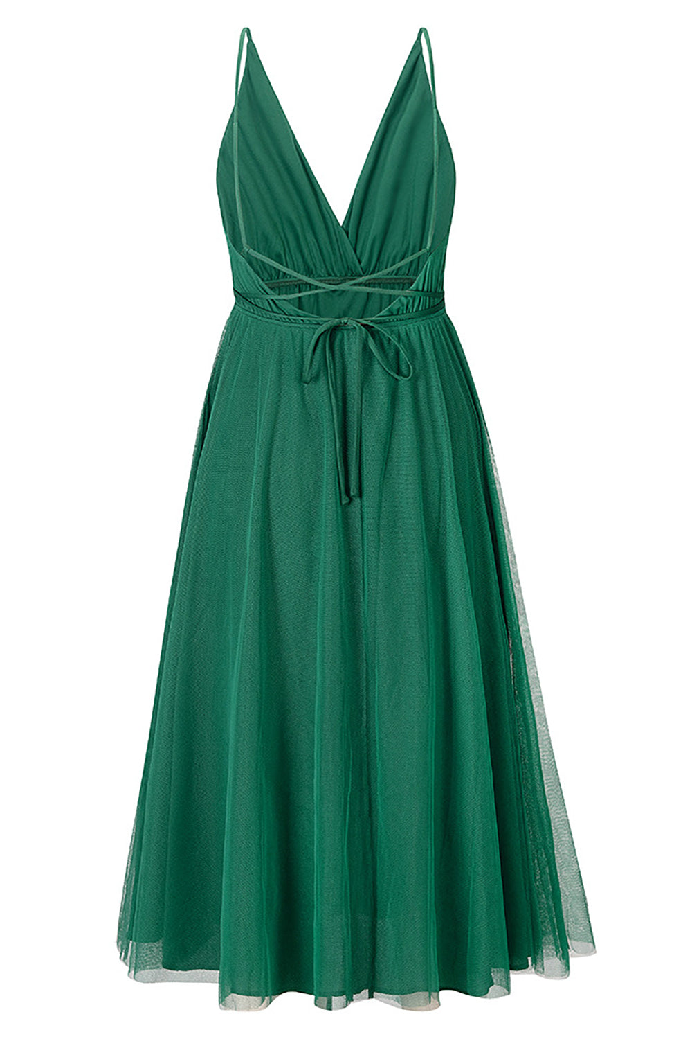 Simple Deep V Neck Green Party Dress - Fashionpara