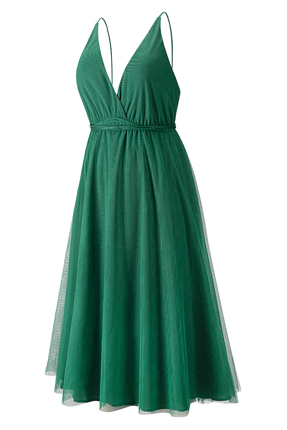 Simple Deep V Neck Green Party Dress - Fashionpara