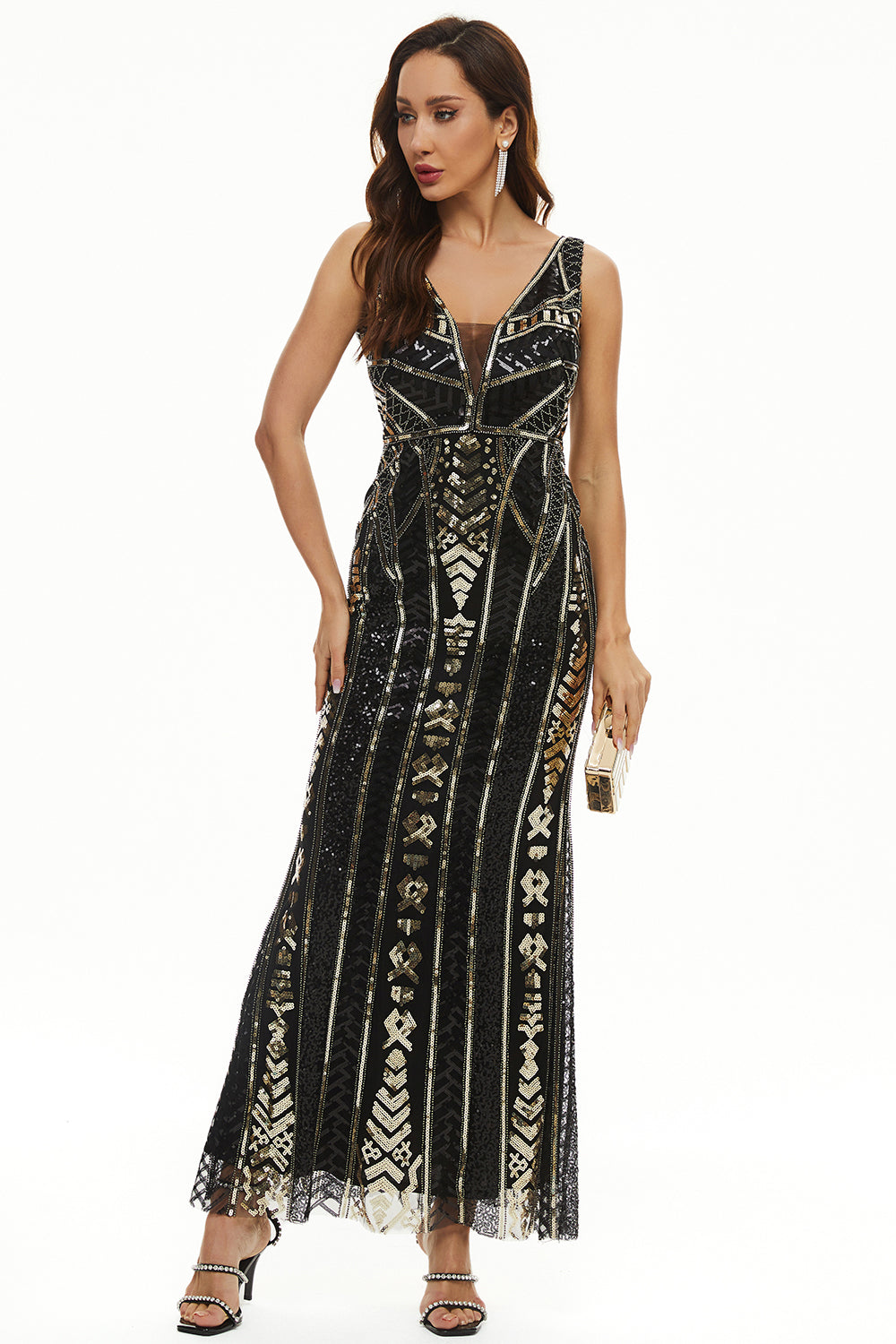 Sequin V-neck Sheath Long Formal Dress - Fashionpara