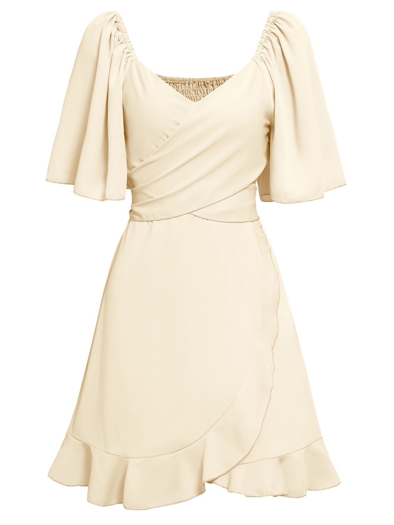 Apricot A Line Ruffles V Neck Short Graduation Party Dress - Fashionpara