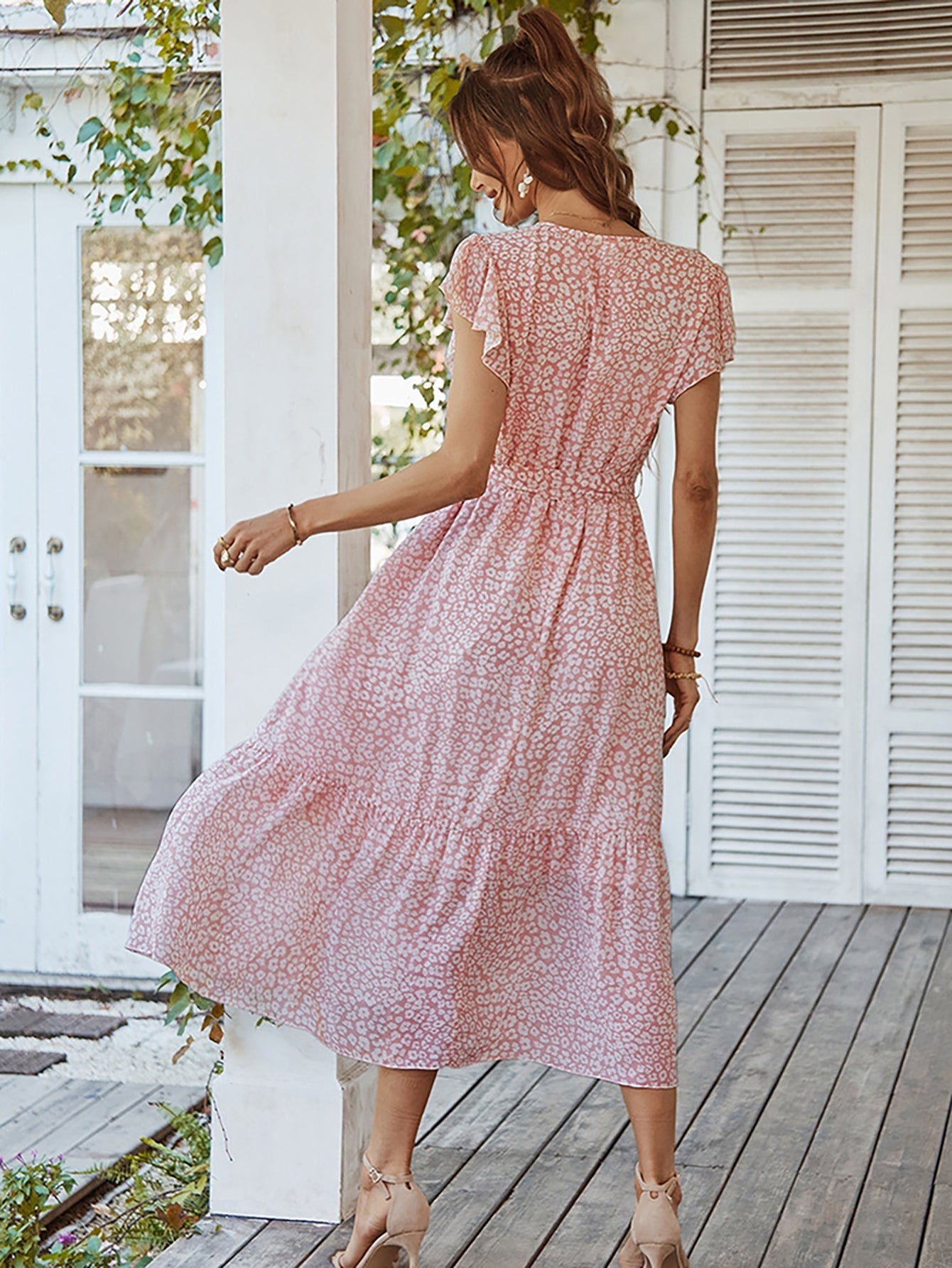 Flowy V Neck Yellow Long Summer Vacation Dress - Fashionpara