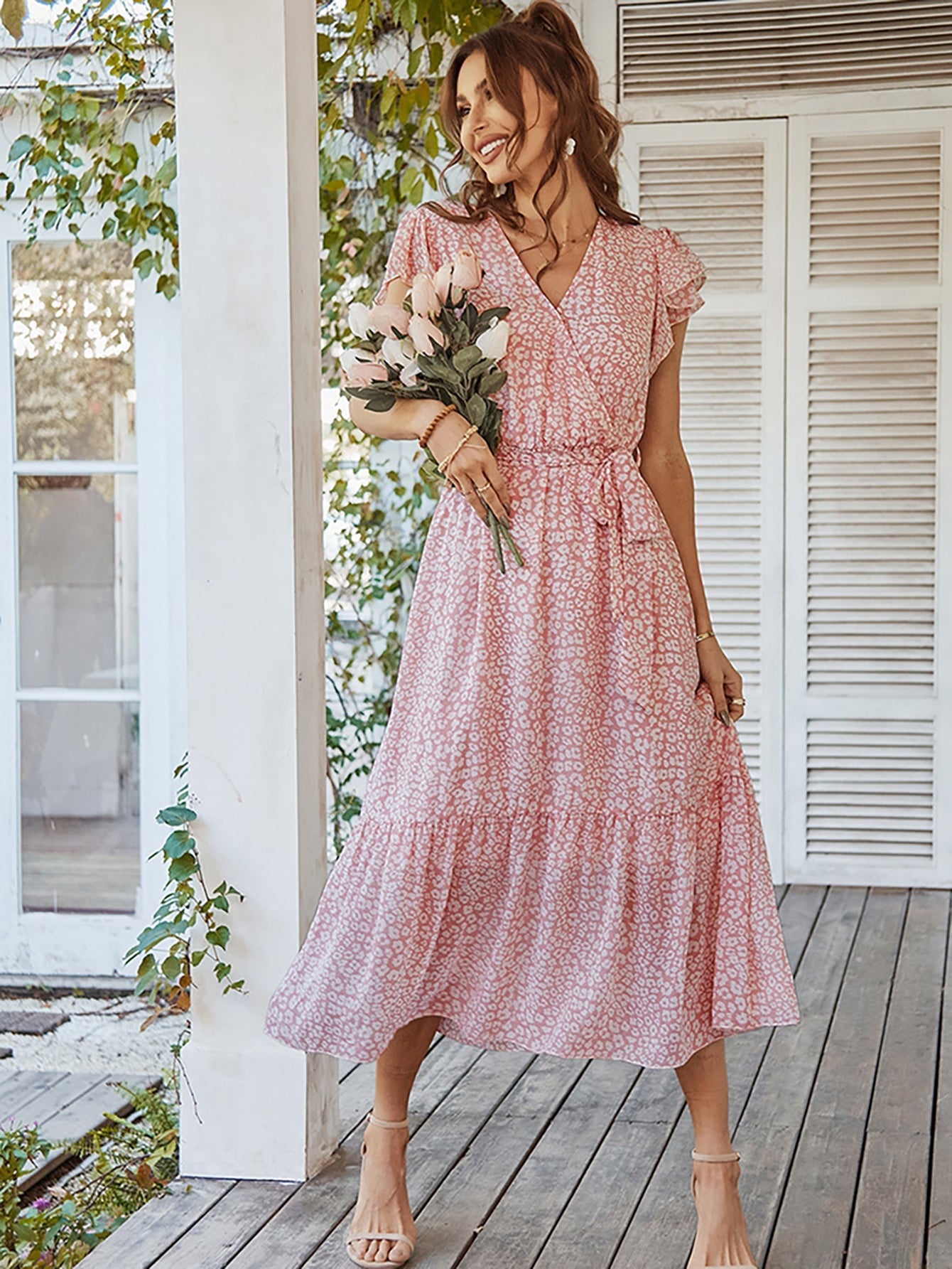 Flowy V Neck Yellow Long Summer Vacation Dress - Fashionpara