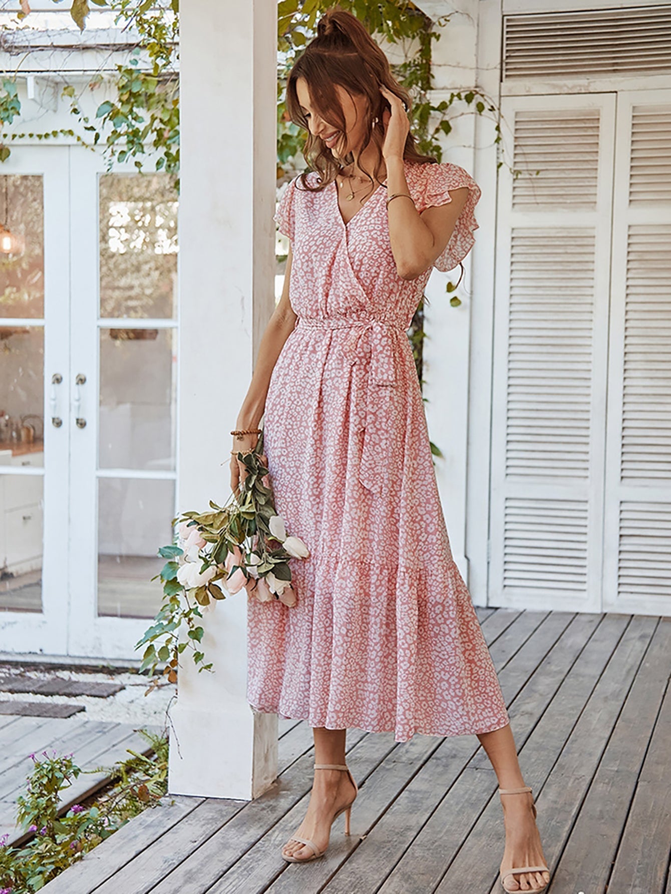 Flowy V Neck Yellow Long Summer Vacation Dress - Fashionpara
