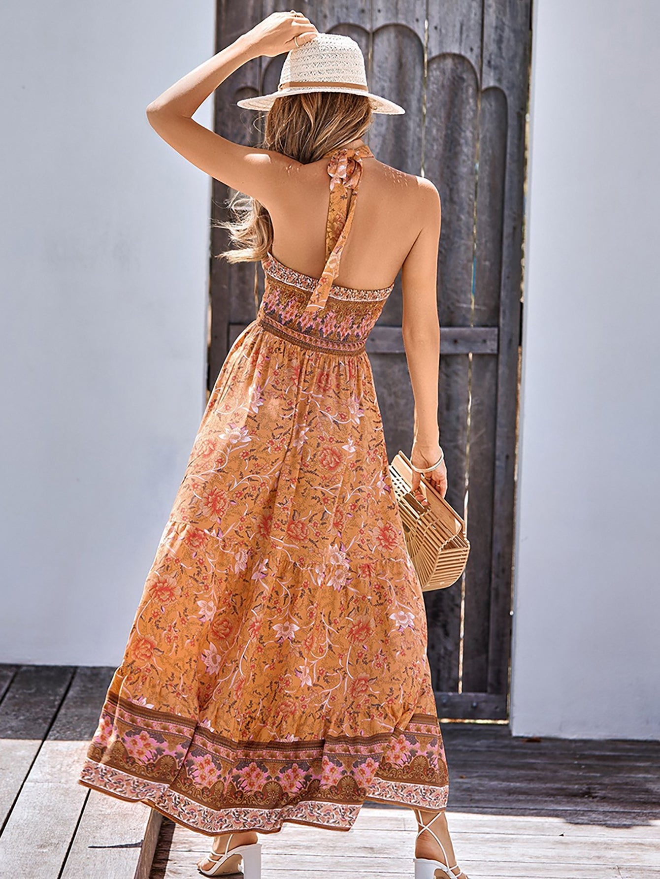 Halter Yellow Boho Long Summer Dress - Fashionpara
