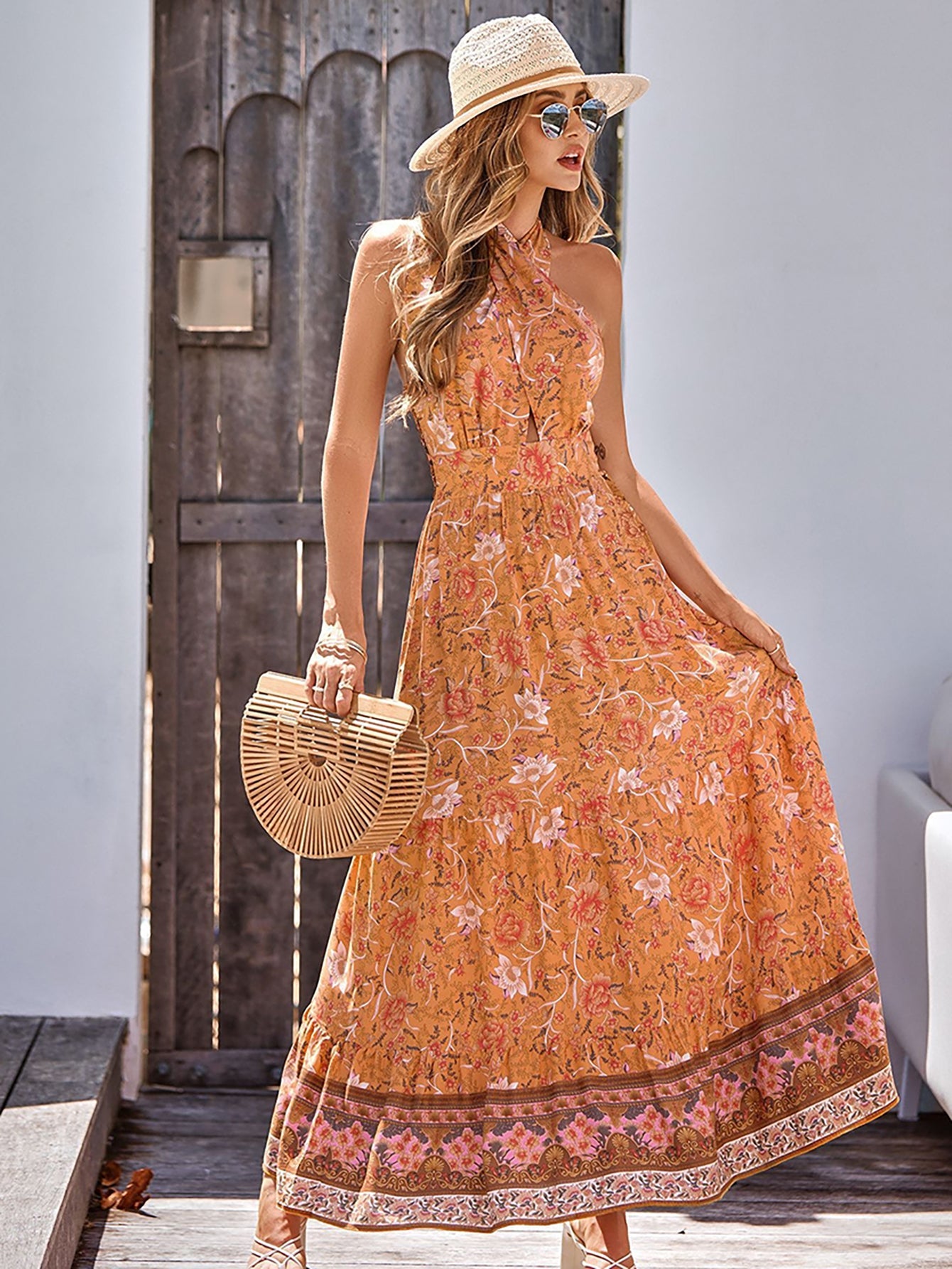 Halter Yellow Boho Long Summer Dress - Fashionpara