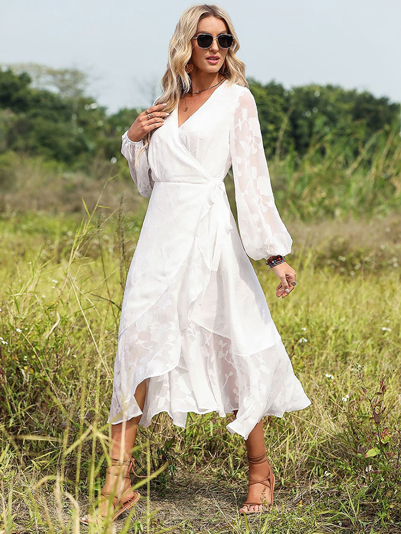 White A Line Long Vacation Boho Dress - Fashionpara