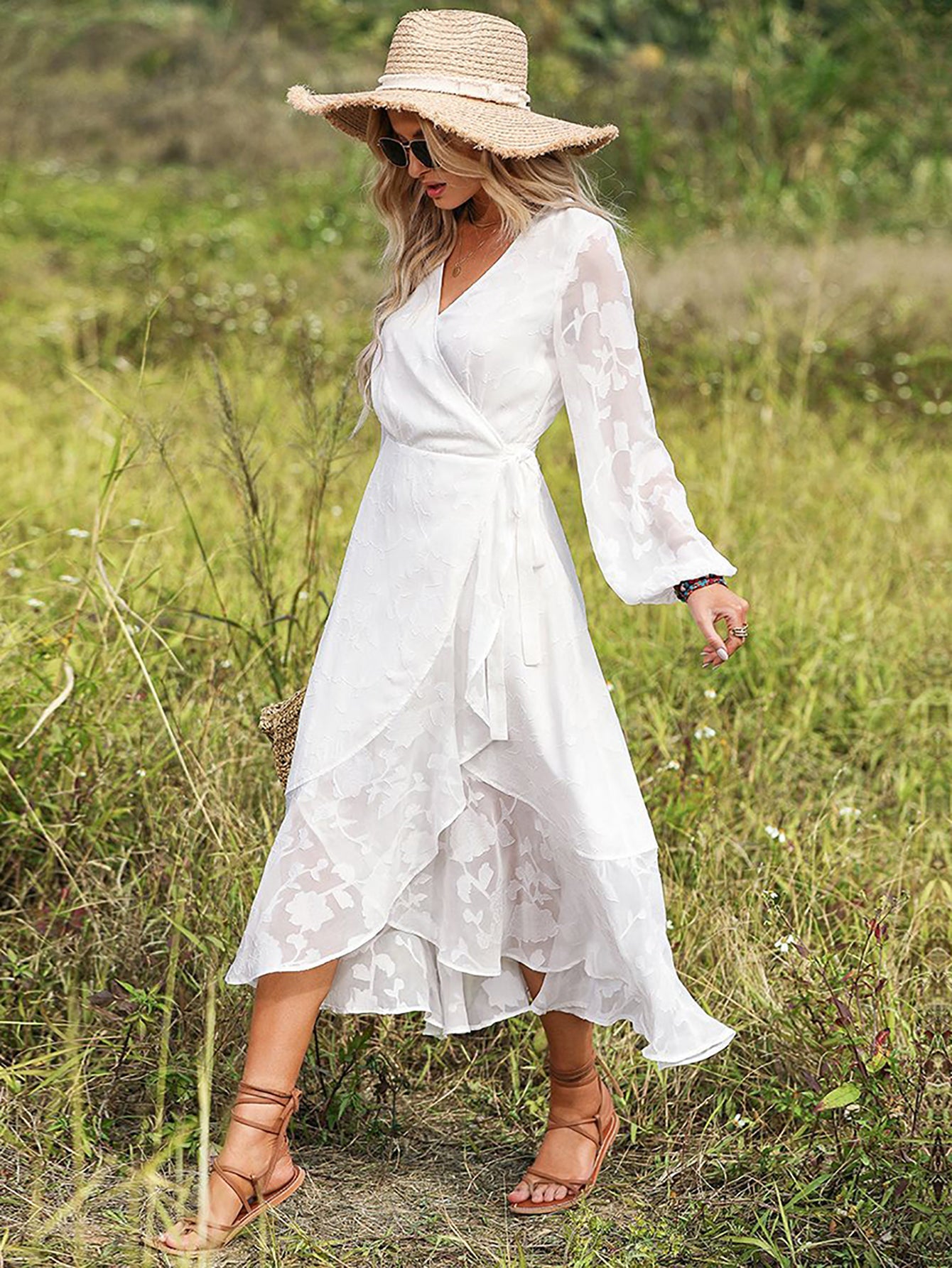 White A Line Long Vacation Boho Dress - Fashionpara