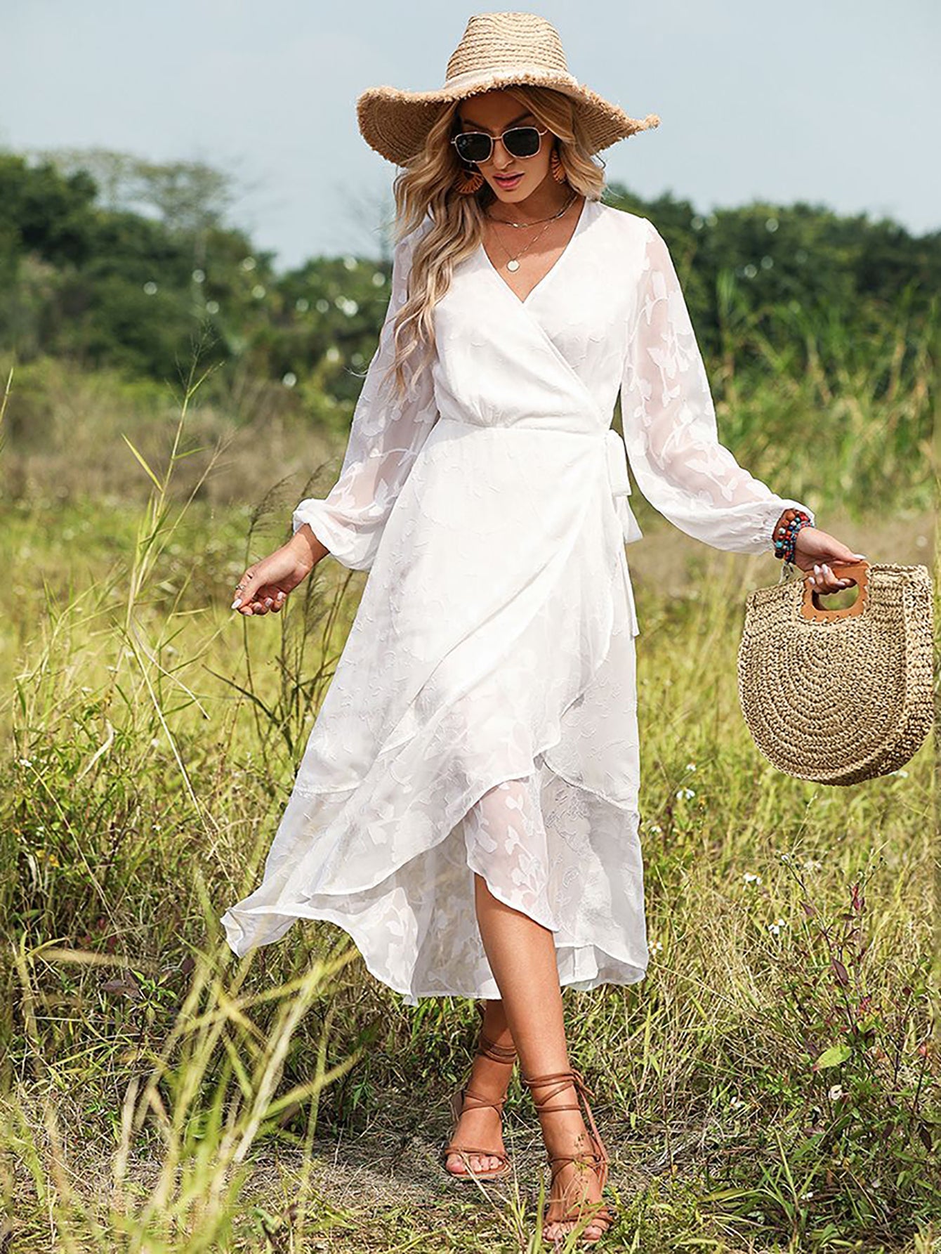 White A Line Long Vacation Boho Dress - Fashionpara