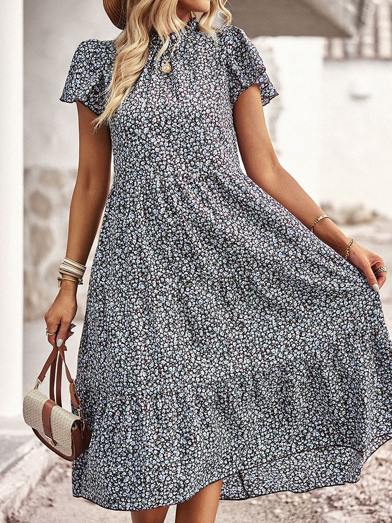 Black A Line Floral Long Boho Dress - Fashionpara