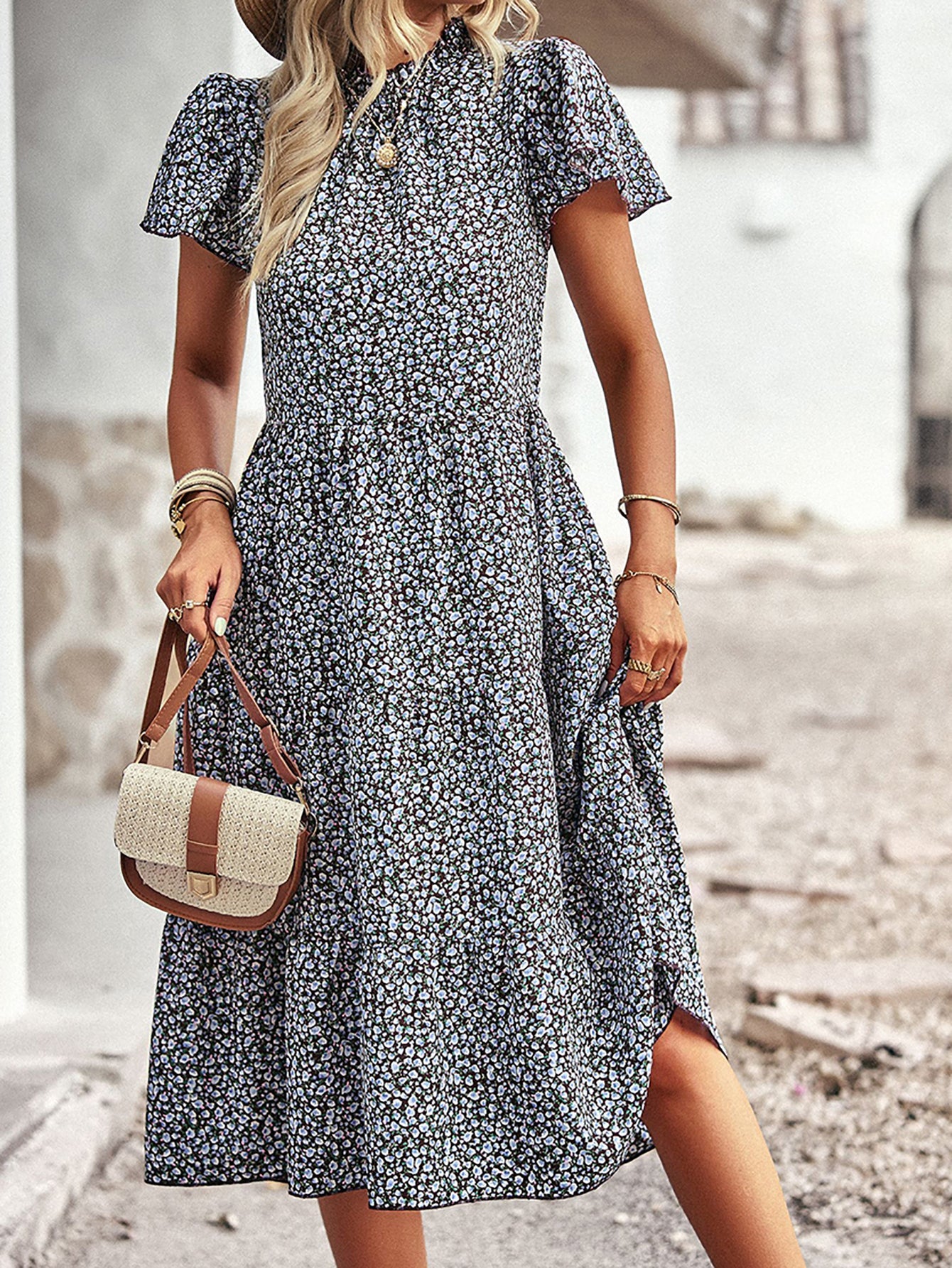 Black A Line Floral Long Boho Dress - Fashionpara
