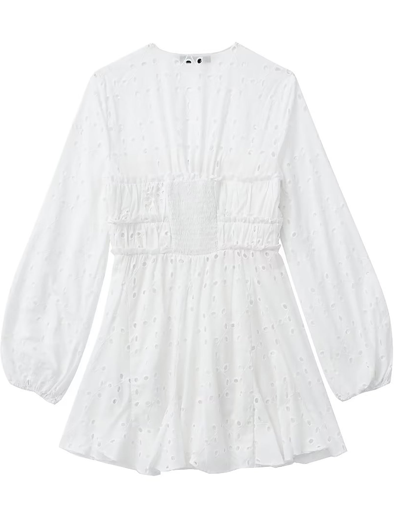 White V Neck Cotton A Line Long Sleeves Short Graduation Dress - Fashionpara