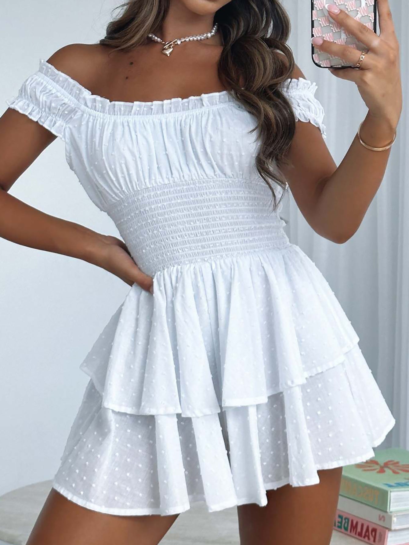 Sweet White Off The Shoulder A Line Short Graduation Dress - Fashionpara