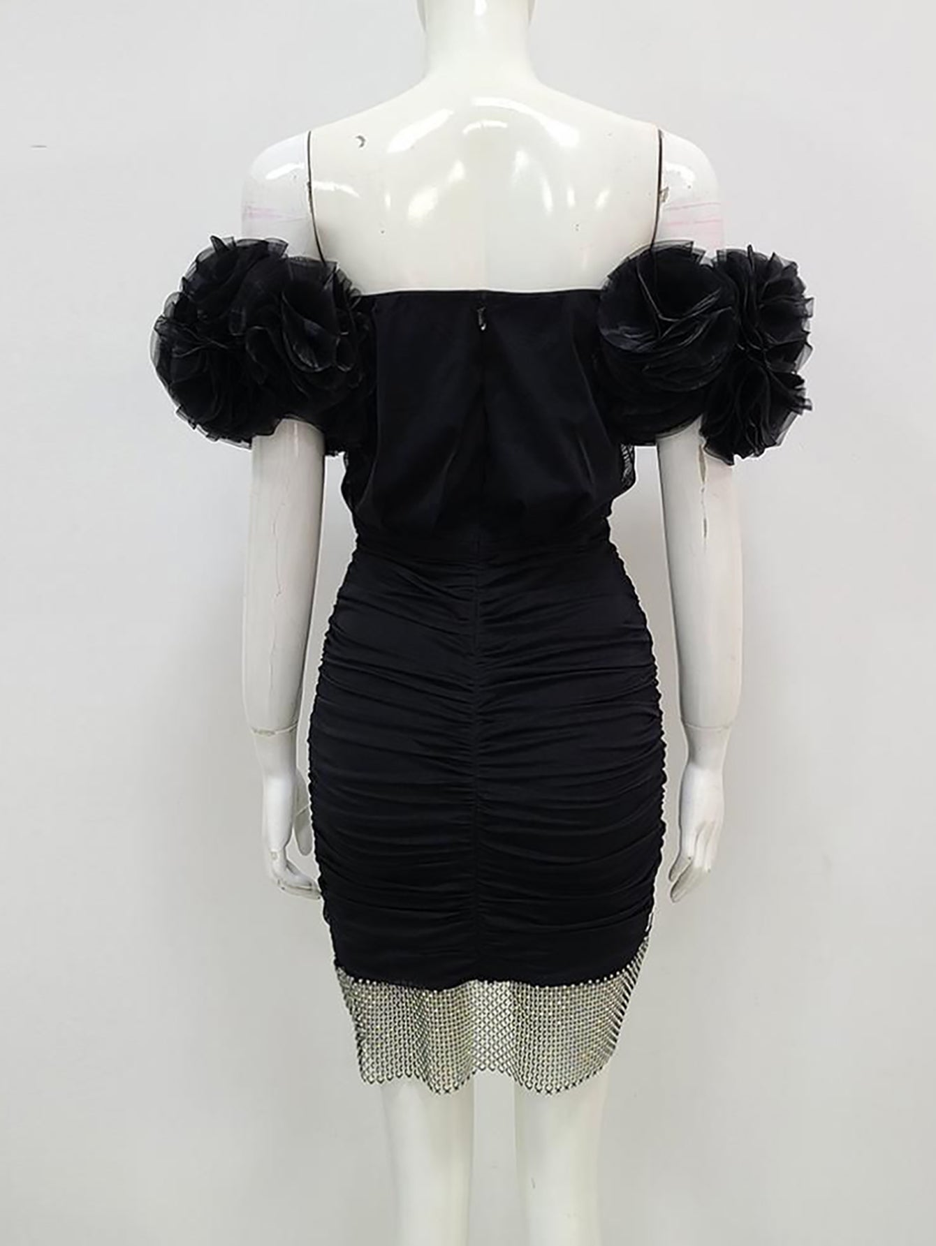 Black Off The Shoulder Short Cocktail Dress With Puffy Sleeves - Fashionpara