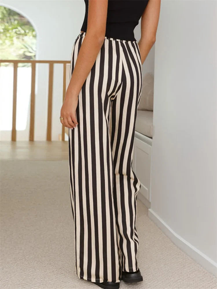 Baggy Striped Drawstring Wide Leg Summer Pant