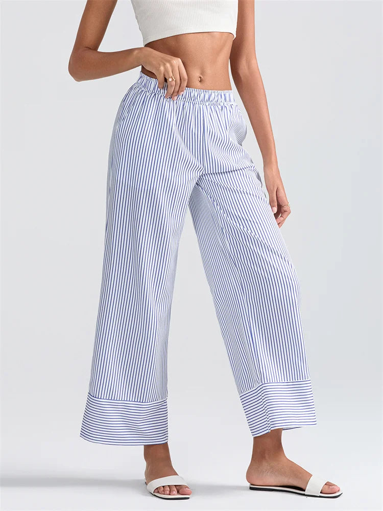 Striped Print High Waist Wide Leg Pocket Pant