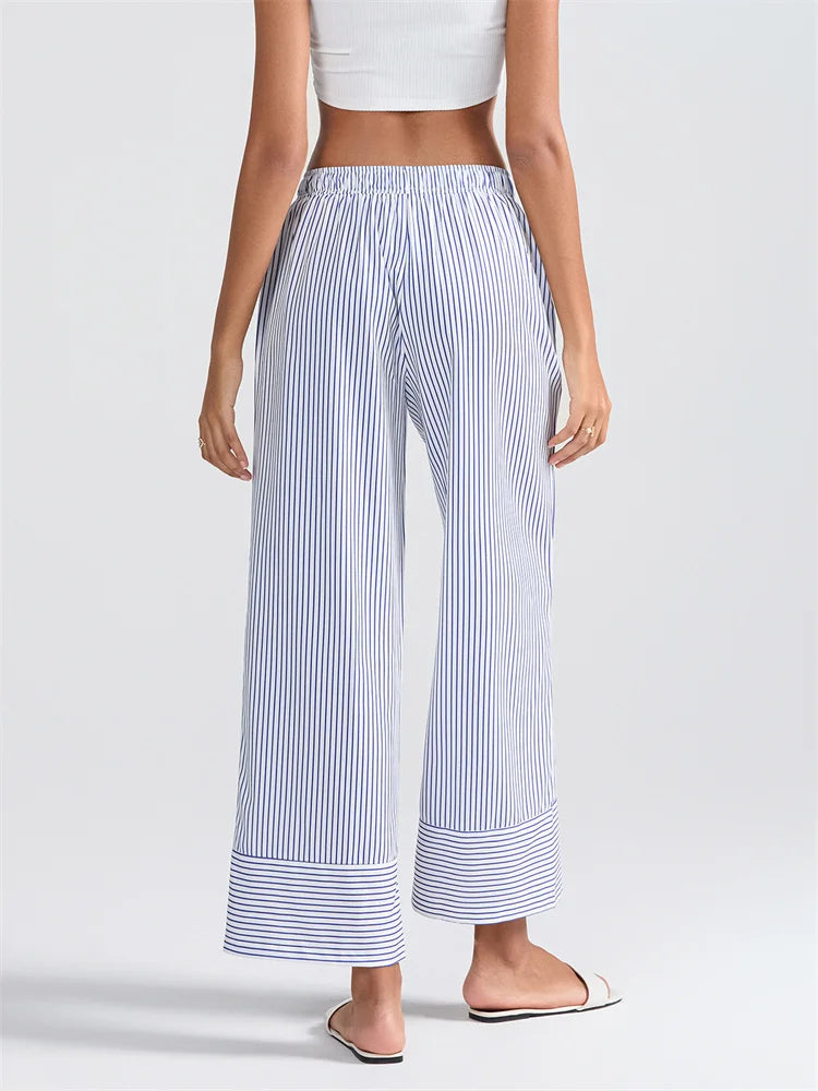 Striped Print High Waist Wide Leg Pocket Pant