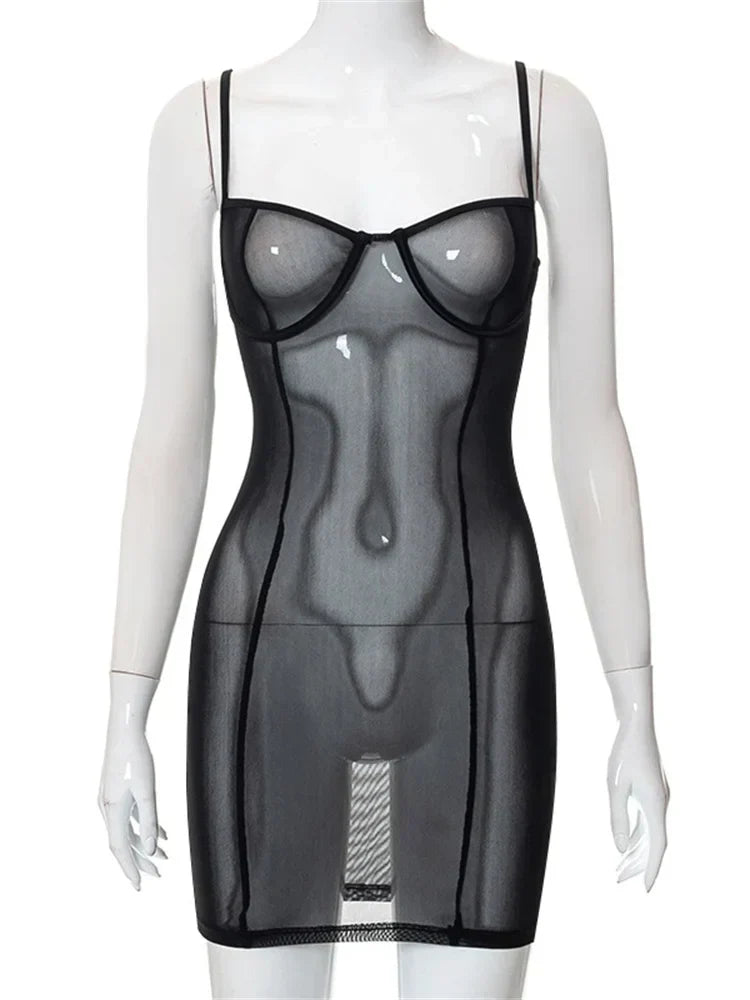 Mesh See Through Summer Mini Dresses - View 4