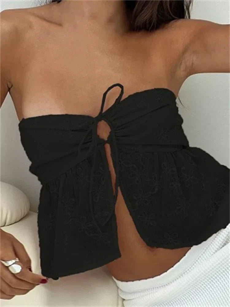 Lace Flower Patchwork Crop Top