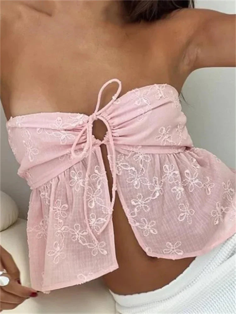 Lace Flower Patchwork Crop Top