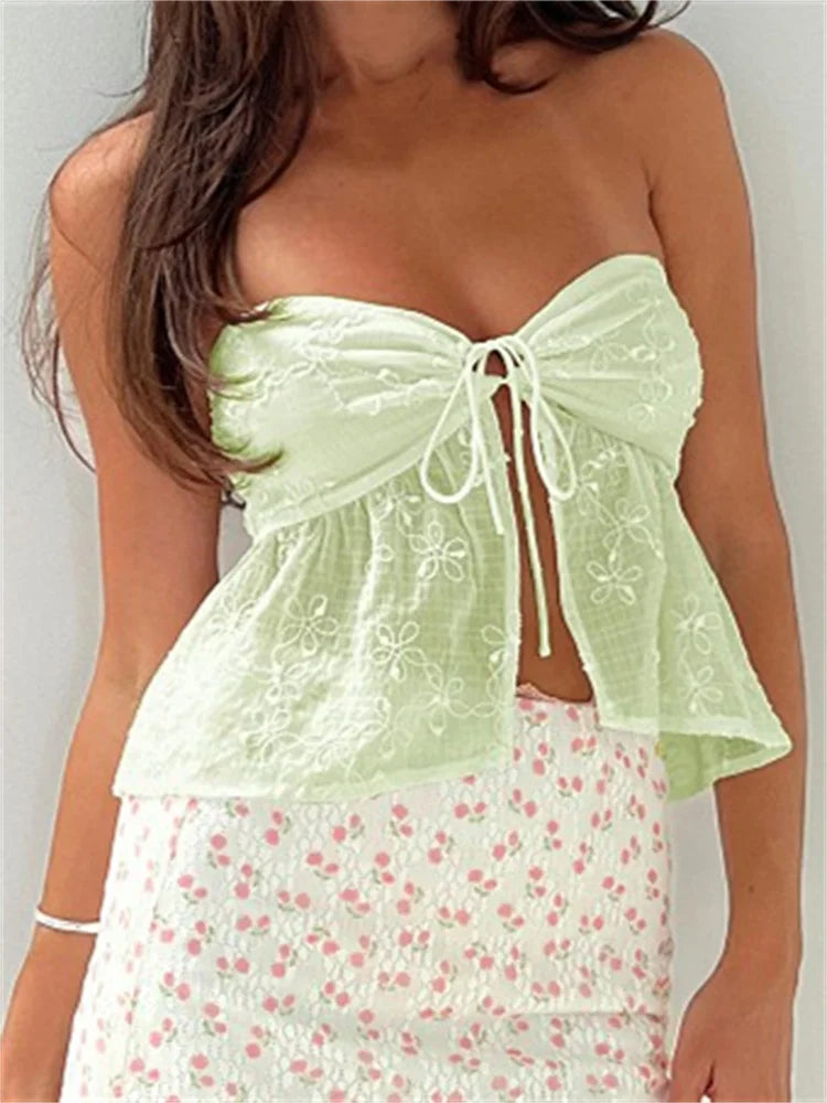 Lace Flower Patchwork Crop Top