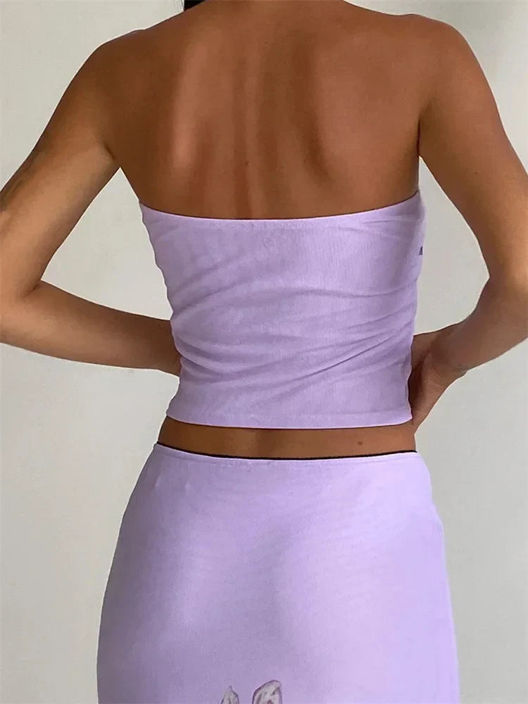 Retro Floral Strapless Backless Party Crop Top
