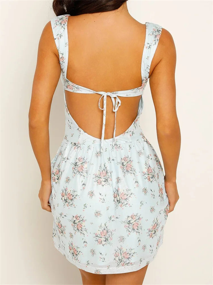 Floral Print Square Neck Sleeveless Ruched Mini Dress 3